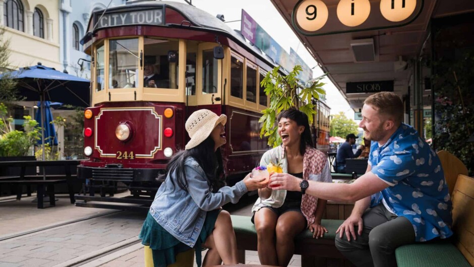 Christchurch drinks at gin with Christchurch Tram