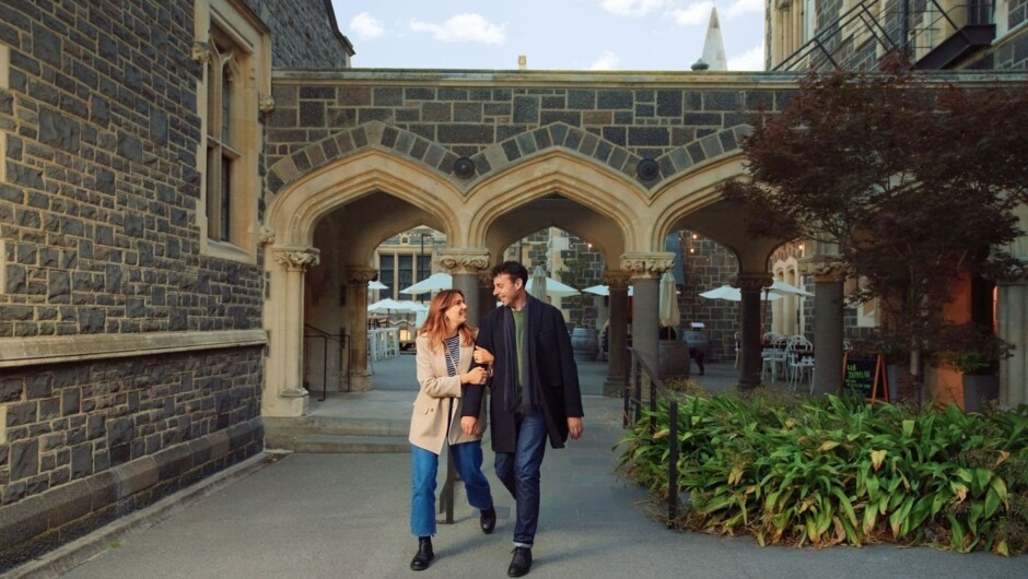 Couple walking at Arts Centre, Christchurch
