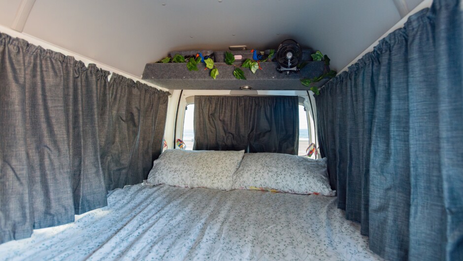 Bed curtains drawn