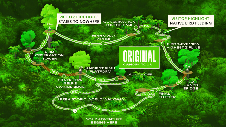 Map of the Original Canopy Tour 2.5 hour guoded adventure