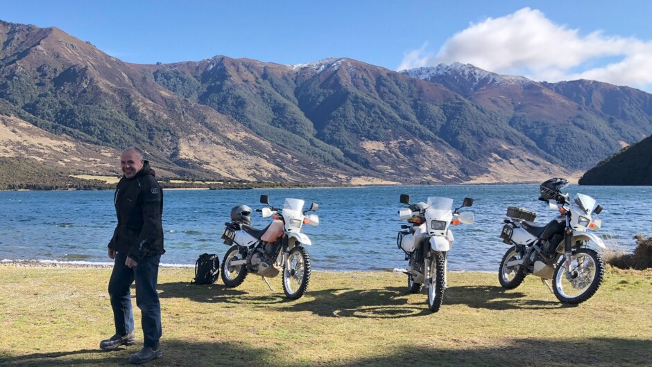 Back country adventure with a 1 Day Guided Tour with Rideabikenz. Lake Taylor providing a beautiful backdrop