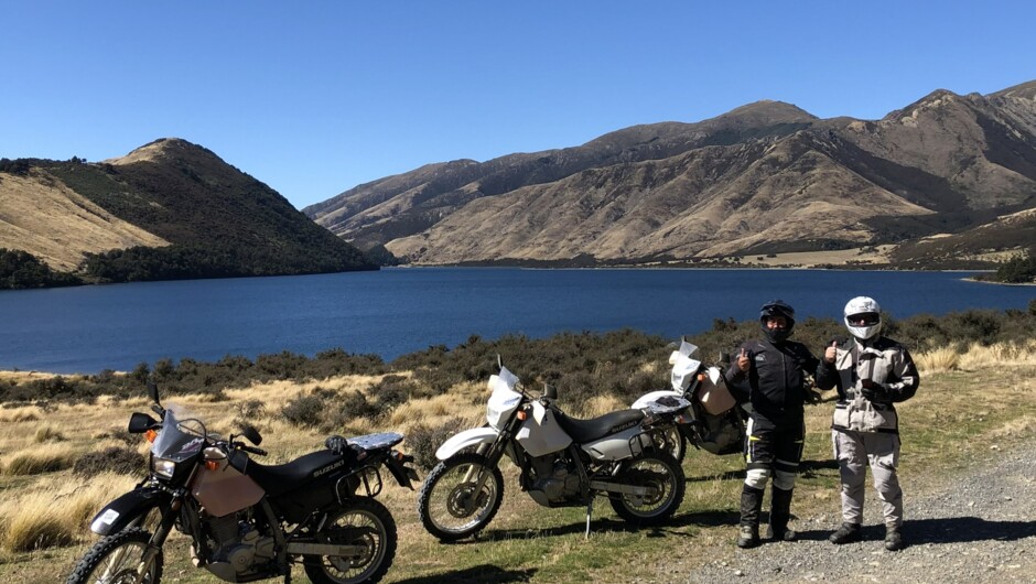 Exploring back country lakes on tour with Rideabikenz. Lake Taylor, Canterbury