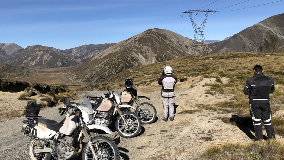 Our DR650 rental motorcycles on tour up Rainbow Road, South Island