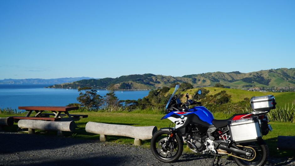BMW F800 GS motorcycle hire from Auckland, set up for self-guided New Zealand touring.