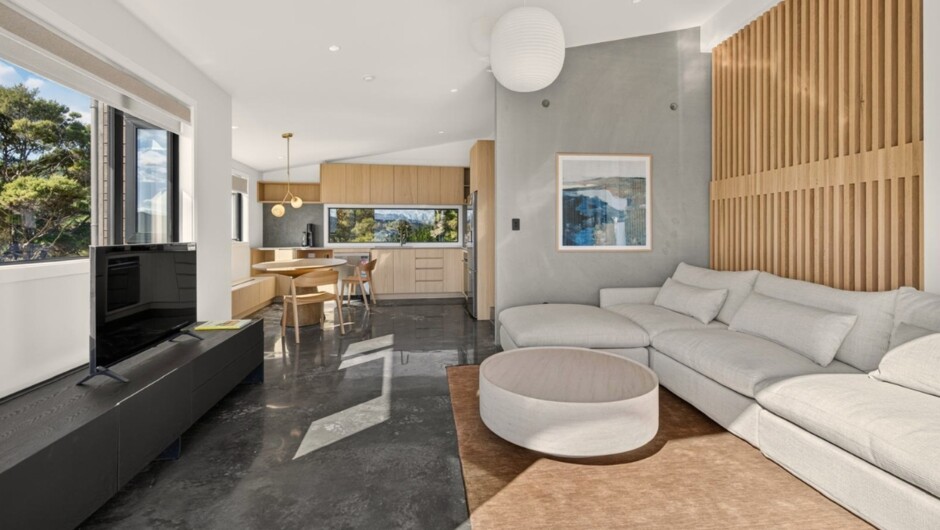 Living, dining and kitchen area at Little Nook