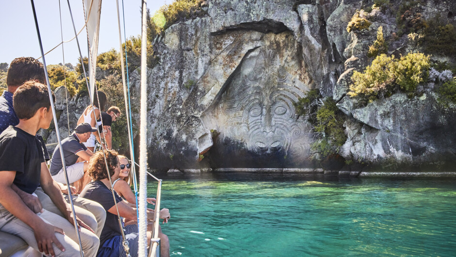 Relaxing on the yacht viewing the Māori Rock Carvings