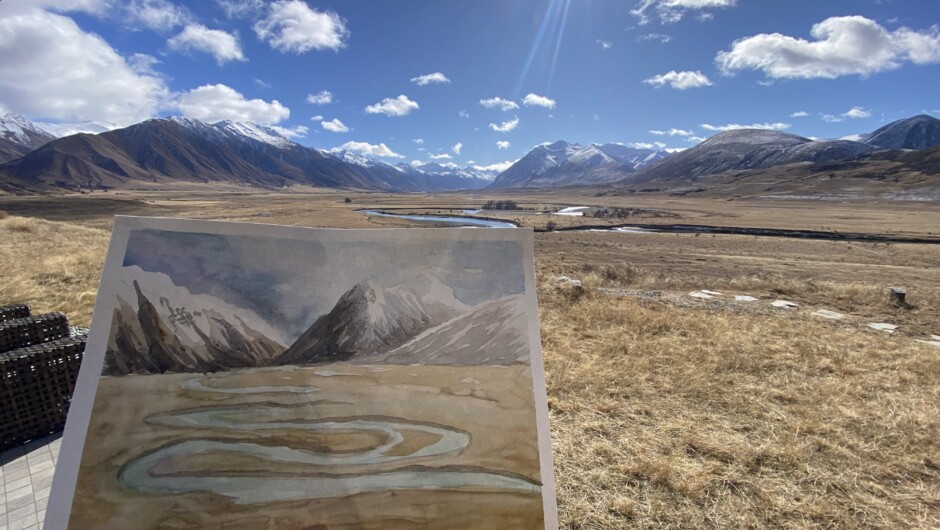 Lindis Pass valley watercolour painting art tour