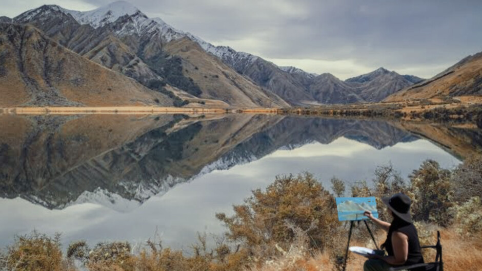 Moke Lake plein air painting art tour Queenstown