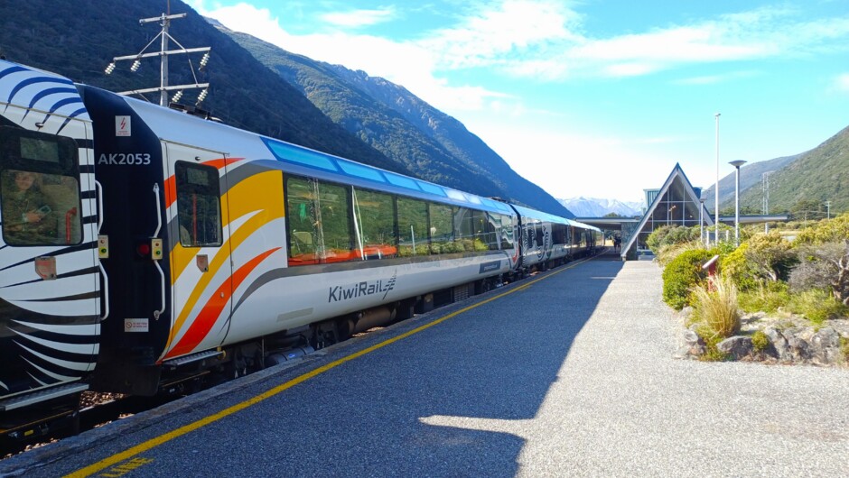 Collecting guests from the TranzAlpine Train in Arthurs Pass on an Adventure By Nature Day tour