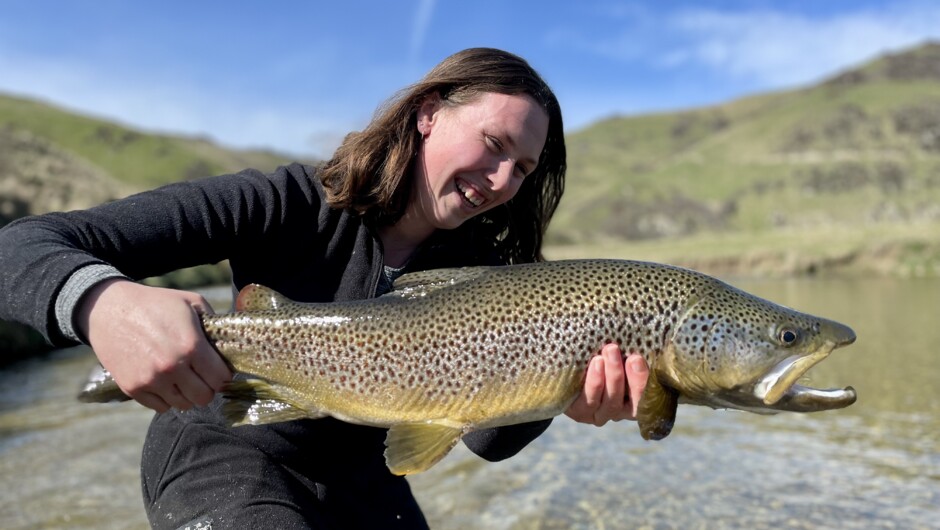 Morgan was stoked to land this stunning backcountry brown trout