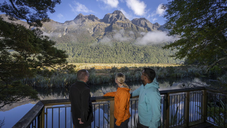 Enjoy a short scenic walk at Mirror Lake early morning as we travel to Milford Sound