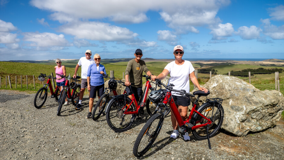 Northern Spirit riders close to Cape Reinga, with 90 mile beach in the distance