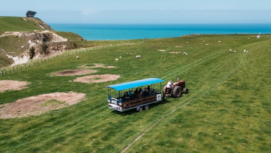 Ride on our custom-built trailer