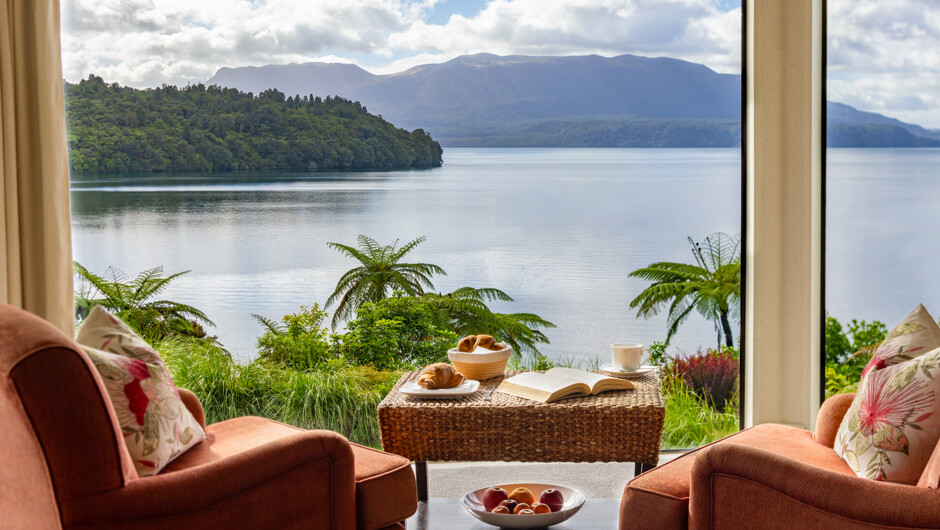Tarawera Suite overlooking lake Tarawera and Mount Tarawera