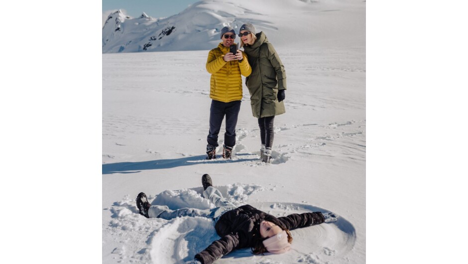 Make snow angels on your snow landing