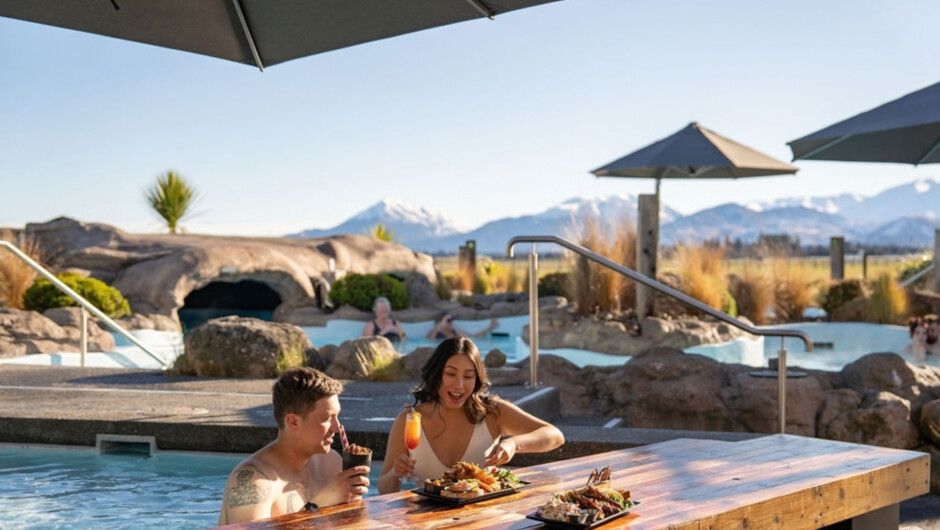Dine at the swim-up bar and restaurant showcasing local Canterbury cuisine.
