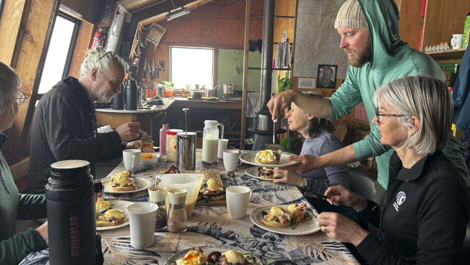 The guide feeds you well inside Rex Simpson Hut