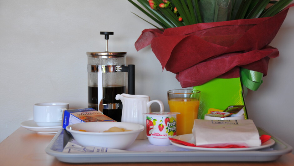Breakfast is available (additional cost) and is delivered in-room.