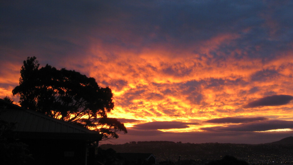 Sunset view from house, Cityview B&B, Dunedin, New Zealand