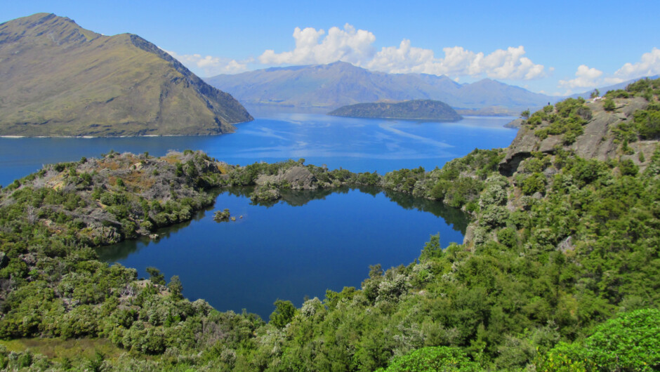 Lake on the Island on the Lake. The gorgeous Arethusa Pool – the secret at the top of Mou Waho Island on Lake Wanaka.