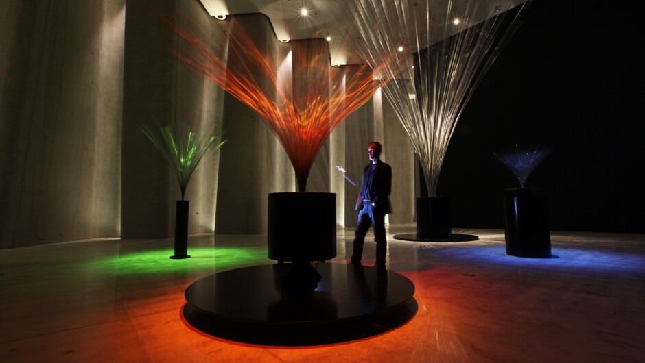 Simon Rees, Director, and Len Lye's 'Four Fountains' exhibition. Photo Glenn Jeffrey.