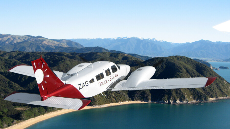 Golden Bay Air passing Abel Tasman National Park on its scheduled flight between Wellington and Takaka.