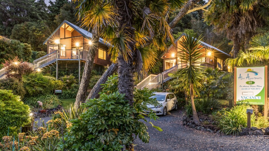 The street entrance to The Treetops and The Palms at 10 Bayview Road, Paihia.
