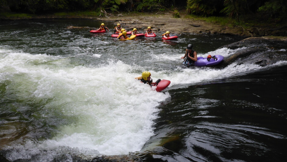 Full of play holes & rapids, the Kaituna is an epic place to go sledging.