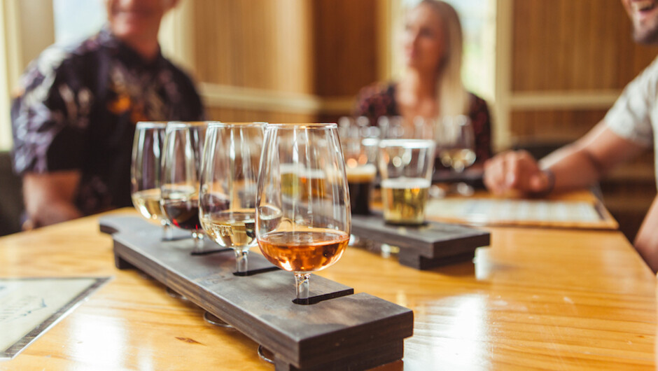 Wine or beer flights in Gibbston.