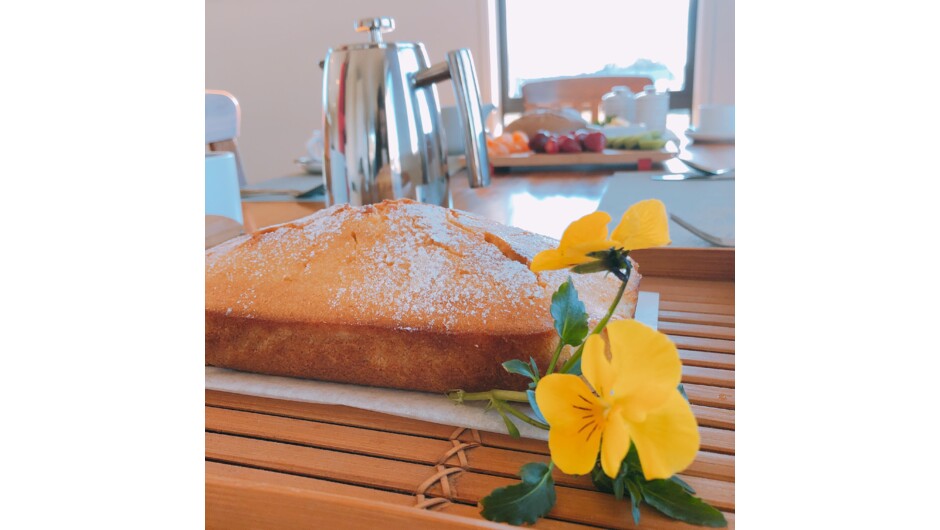 Afternoon tea when you arrive. Fran's signature cake.