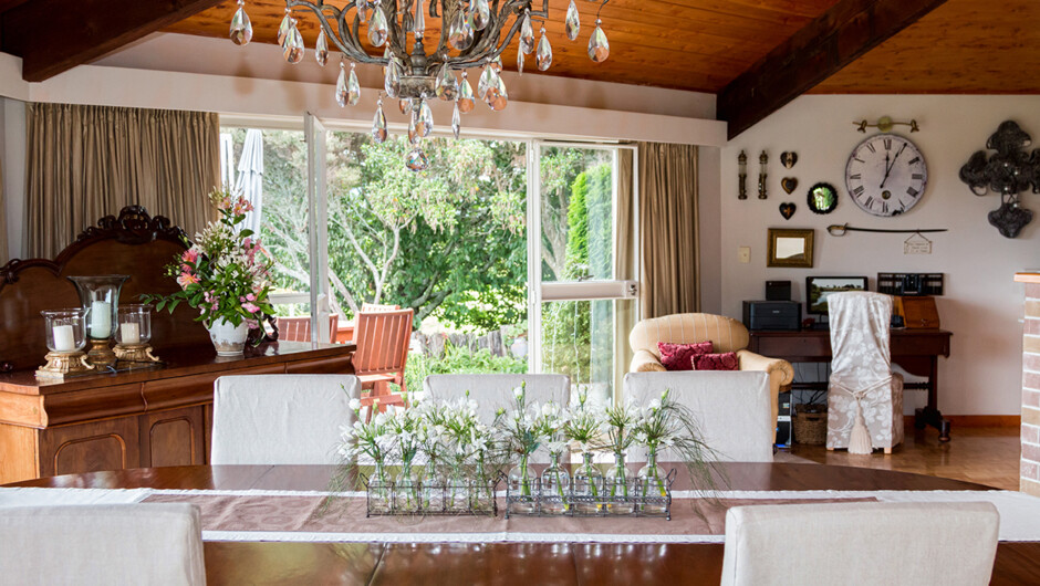 Communal dining area to share travel stories