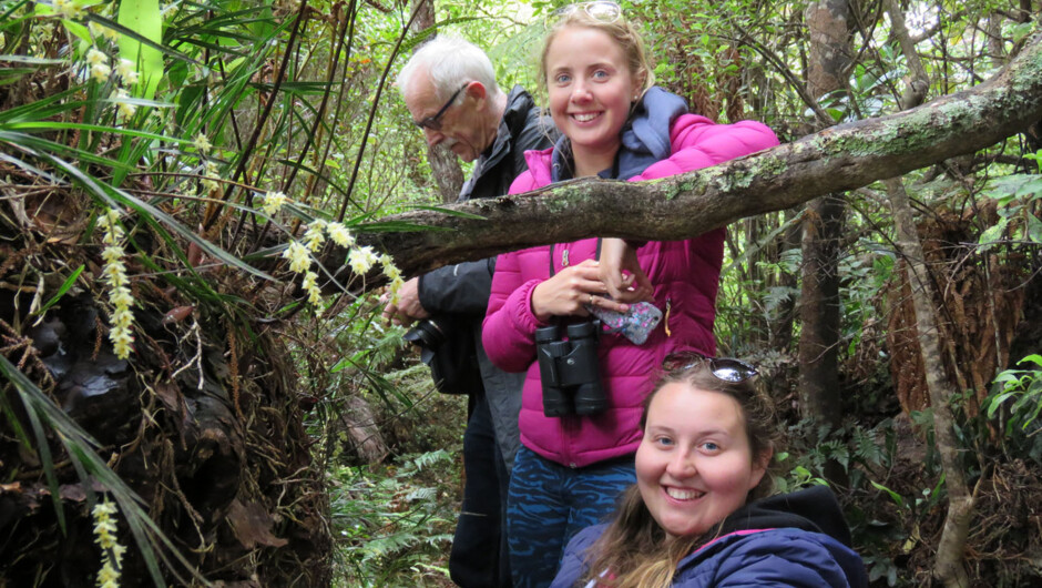 Clients stopping to enjoy orchids on our Road Tour.