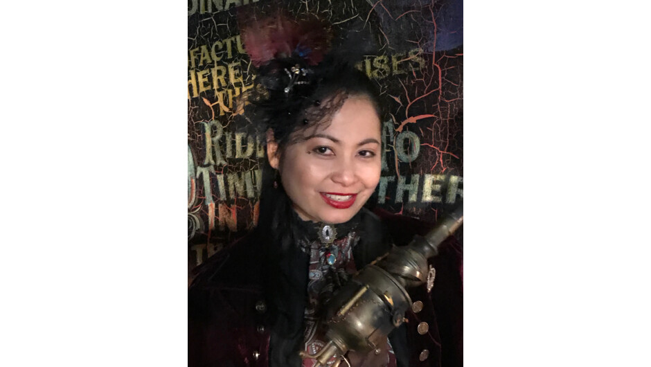 Steampunked with regalia and a ray gun