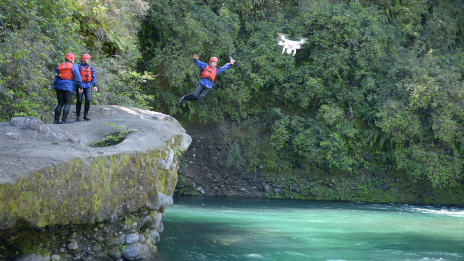 Your mid-way stop on the river includes a rock jump if you choose!
