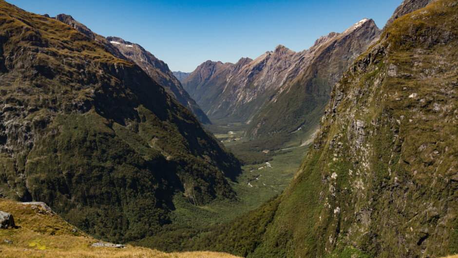 The view from Mackinnon Pass back to the Clinton Valley on the Milford Track.