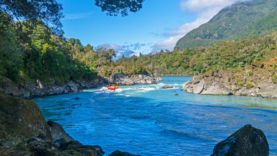 Eco river tour through the Southern Alps of New Zealand.