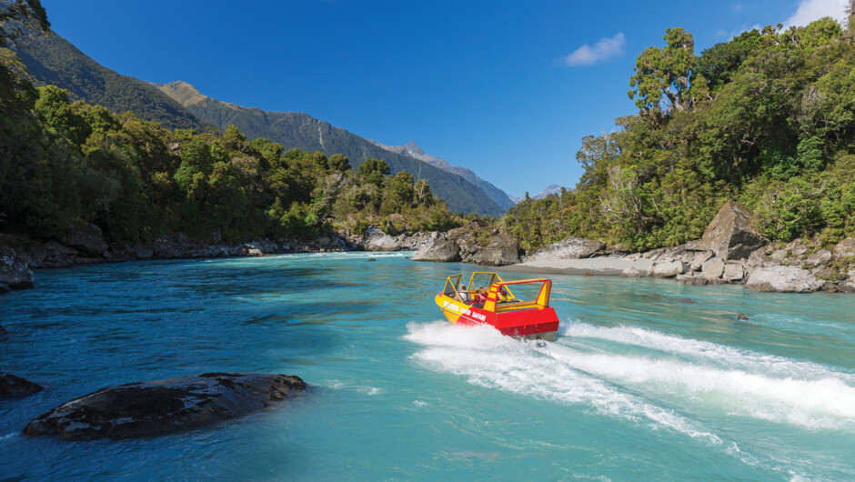 The Waiatoto River Safari in Haast, West Coast, New Zealand.
