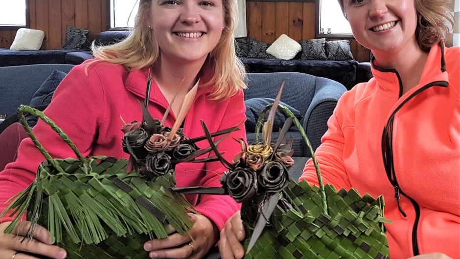 Enjoying our weaving workshop. Mini kete (basket).