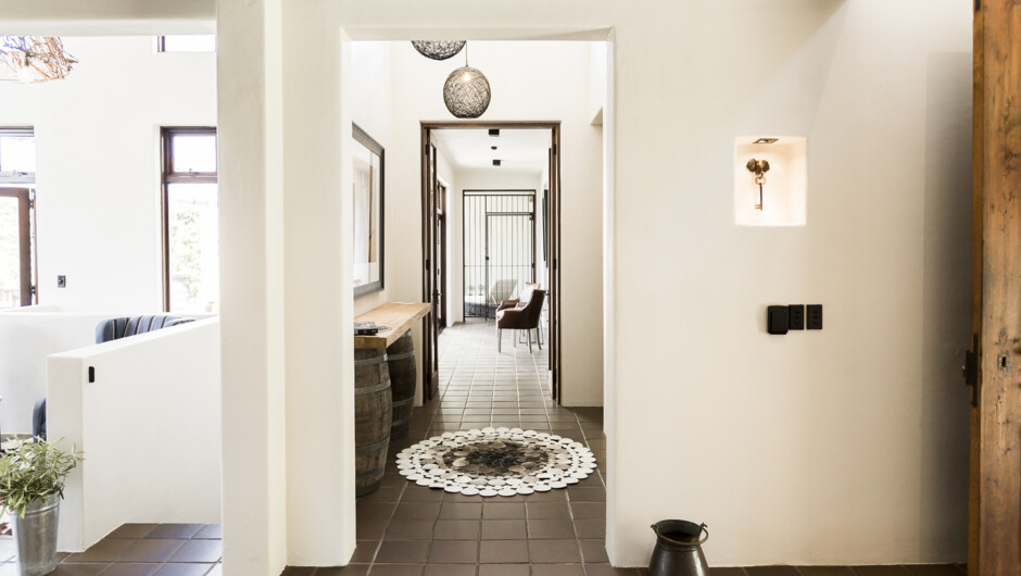 Hall leading to 2 bedrooms &amp; indoor pool