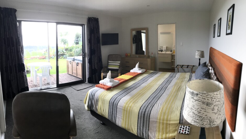 Room 2 with spa pool on the patio.