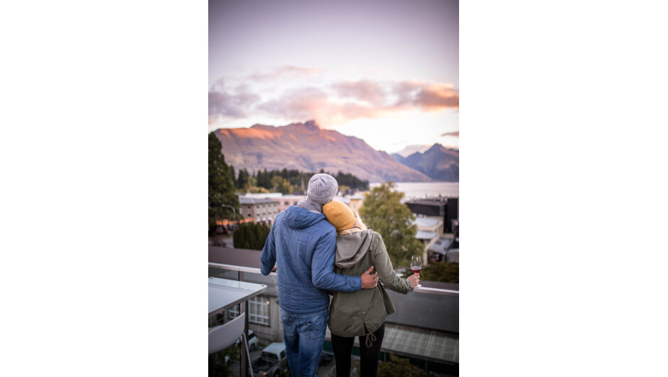 Roof terrace at sunset.