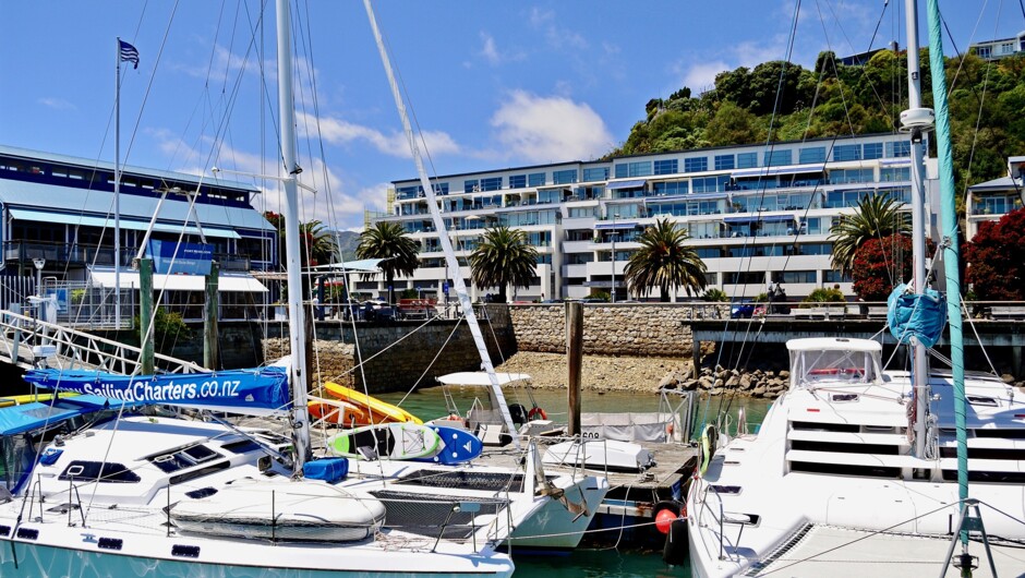 View from wharf to apartment building