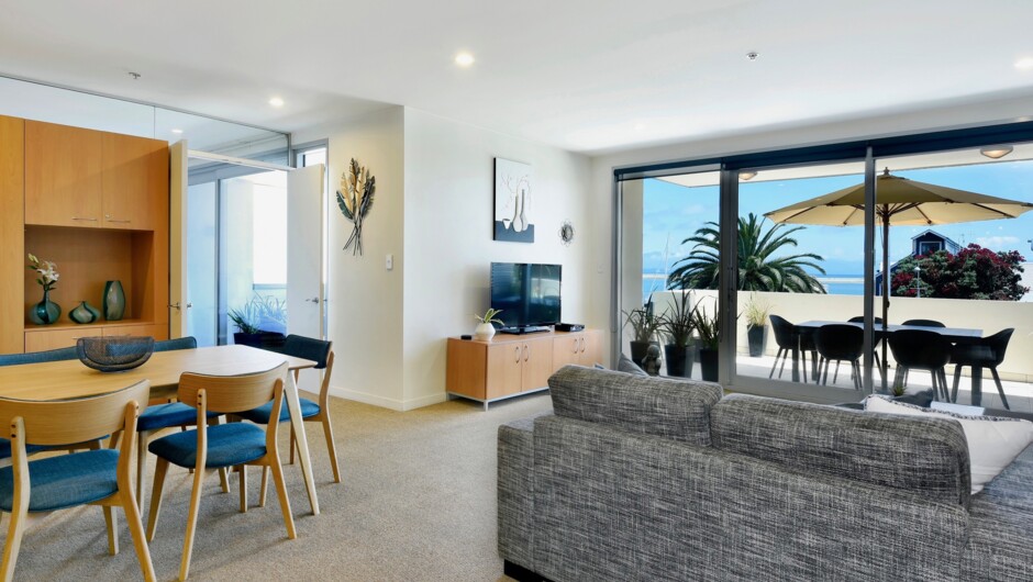 Spacious interior with sea views
