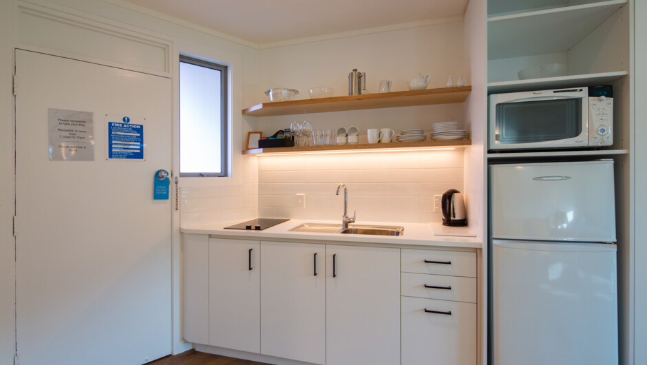 One and two bedroom units feature a kitchenette with hob, fridge & microwave.