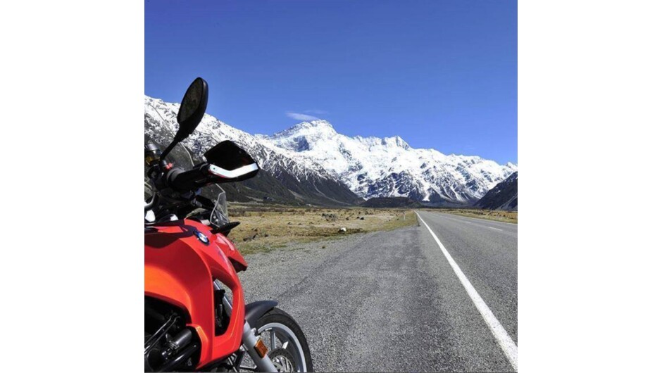 Simply irresistible, open roads, snow capped mountains and a great BMW bike - perfect.