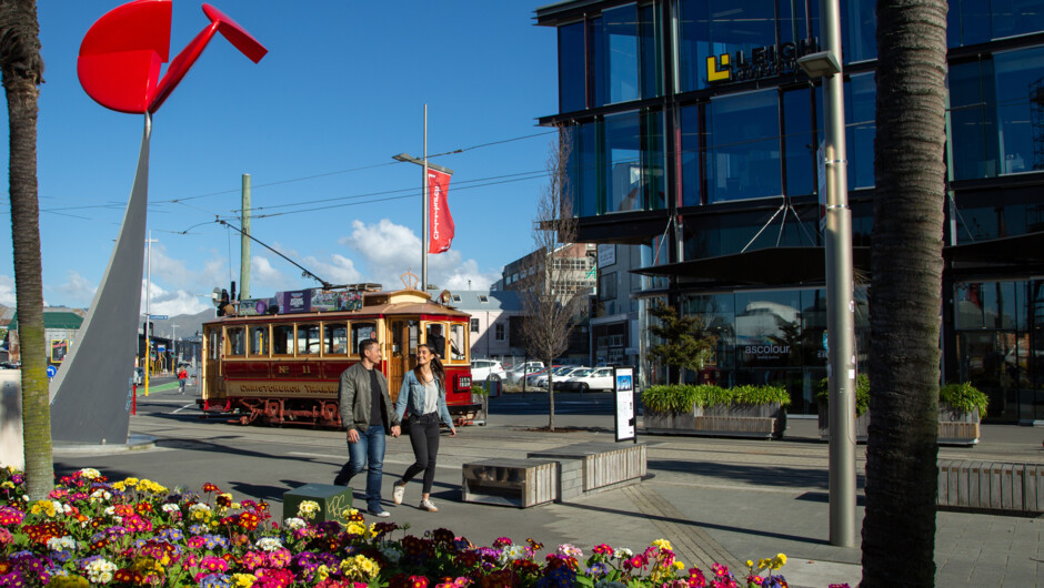 Hop on and off the tramcars to explore central Christchurch.
